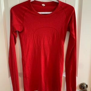 Red long sleeve Lululemon workout shirt